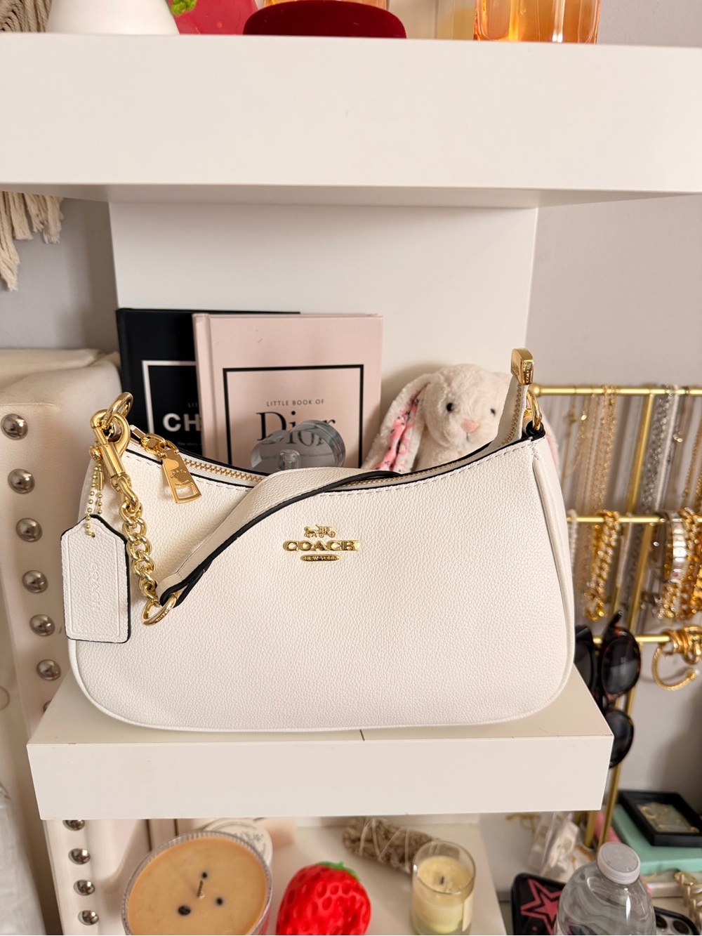 Coach White Teri Leather Shoulder Bag with Gold Hardware